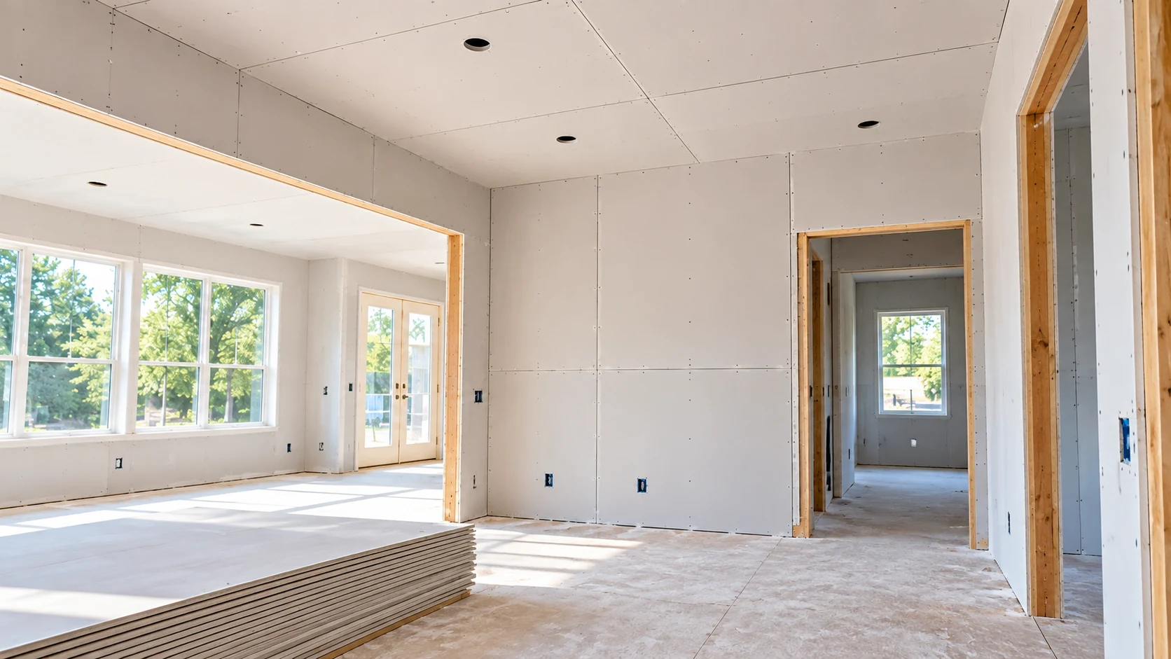 Bright interior drywall installation project